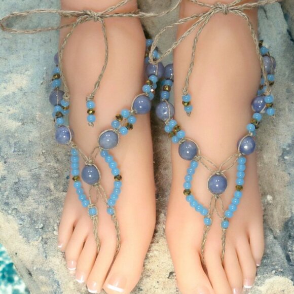 NEW Blue Agate Gemstone Barefoot Sandals - Picture 1 of 5